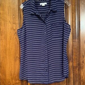 Liz Claiborne Navy and White Stars Sleeveless Blouse